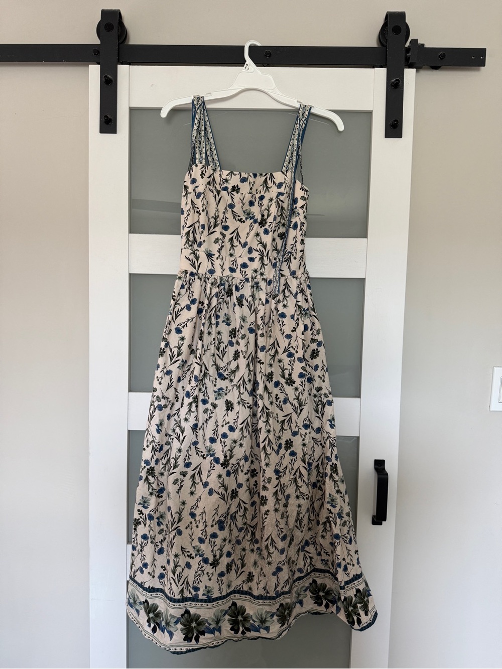 Joie Cream Midi Dress with Blue Floral Print
